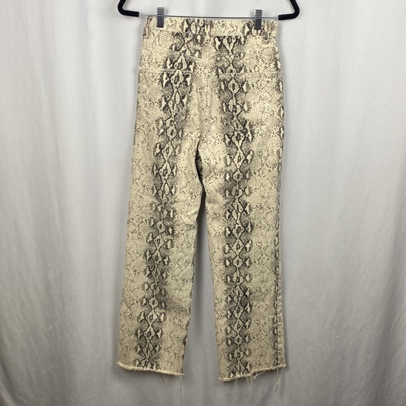 ZARA 90s Wide Leg White Snake Print Pants Jeans High Waist Python - Size 4 - Picture 10 of 12
